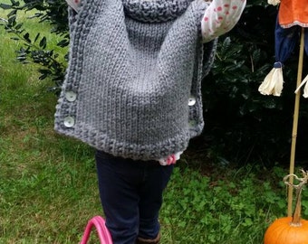 The Azel . . Designed by The Velvet Acorn . Adorable Bulky knit poncho/ sleeveless sweater . 2t. Available in toddler thru adult sizing.