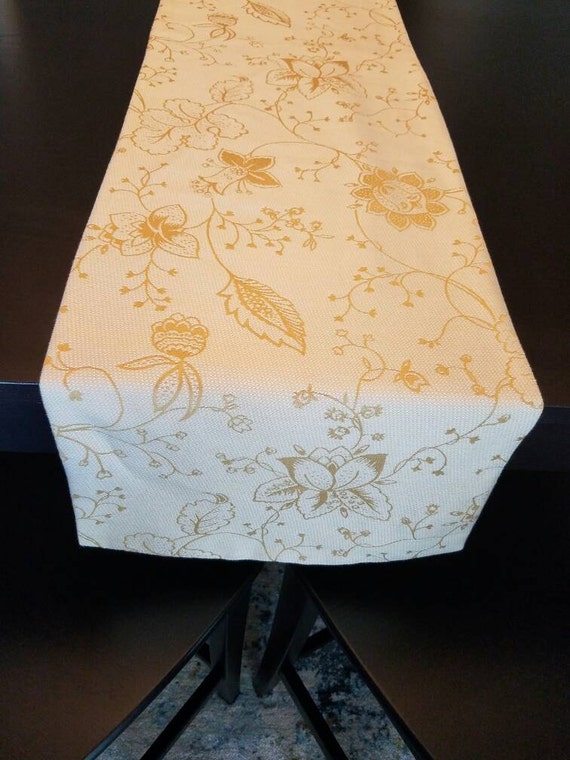 Cream and gold jacobean outdoor indoor table runner table