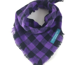Plaid Dog Bandana, Buffalo Plaid Dog Bandana, Purple and Black buffalo Plaid