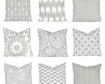 Gray Pillow Cover - One 20 x 20 - Cushion Covers - Gray and White Bedroom Decor - Choose From 9 Prints - Sofa Pillow Covers