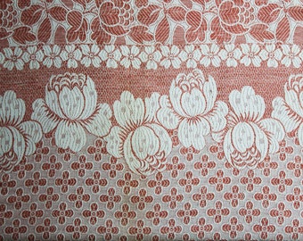 1920s 30s Gorgeous Reversible Cotton Coverlet - Arts and Crafts Terracotta & White Floral Brocade Twin Bedspread - Monument Mills - 47763