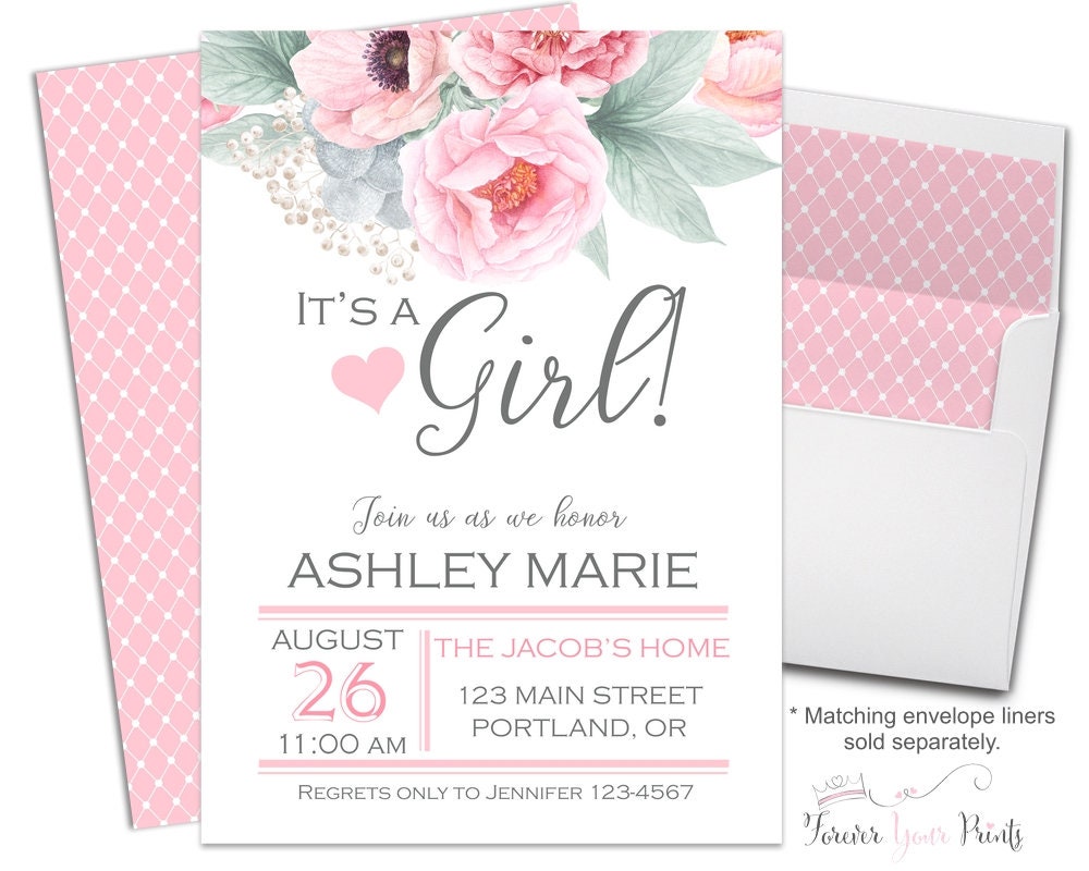 FLORAL It's A Girl Baby Shower Invitations Girls Baby