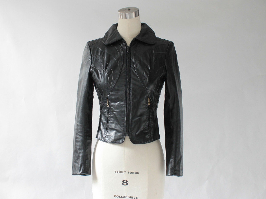 1970s Fitted Leather Jacket // 70s Vintage Black Leather Zip