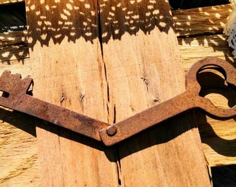 Large Antique Folding Skeleton Key with Heart Handle