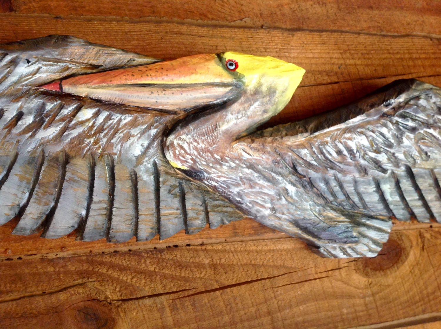 Brown Pelican 5ft. chainsaw pelican carving flying wild shore