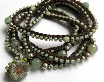 Sea green crochet wrap bracelet or necklace, bohemian jewelry, crochet jewelry, summer fashion, coffycrochet, gift for her, summer fashion