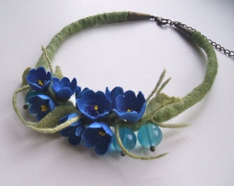 Necklace with silk cocoons Romantic handmade flowers necklace - felt necklace- floral accessories - handmade- wool necklace