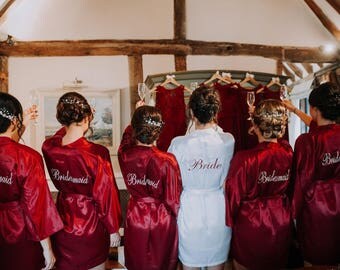 Bridesmaid robes Red Burgundy wedding robe cheap bridesmaid silk robe dressing gown personalized robes kimono robes floral robe bridal robes