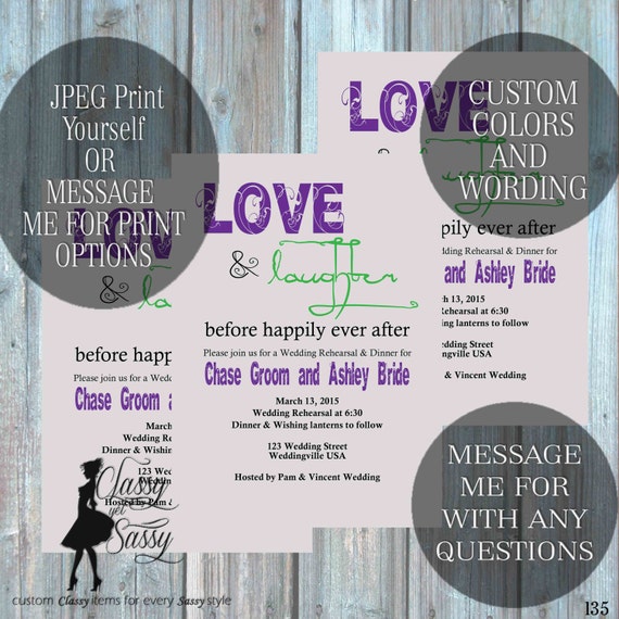 Love and Laughter Before Happily Ever after, Rehearsal dinner invite, couples shower invite 135