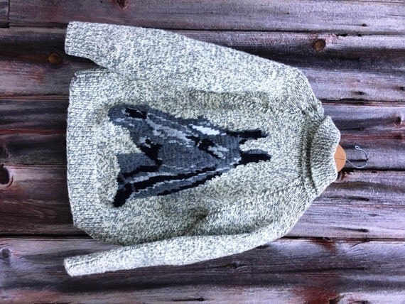 Vintage Hand-Knit Cowichan Horse Sweater in Chunky Wool