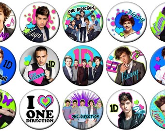 1" - ONE DIRECTION - Lot of 15 Buttons - Pin Back Button Badge
