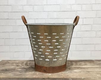 Turkish Olive Bucket | Vintage | Global Style | Rustic | Patina | Planter