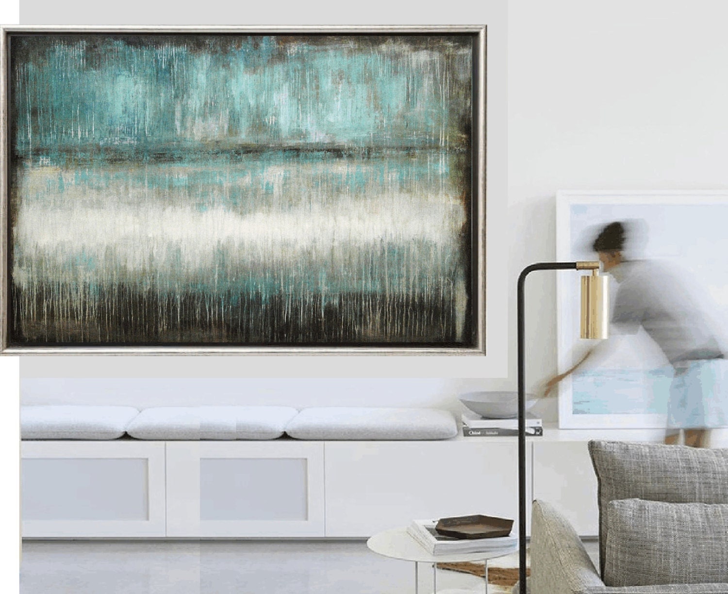 64 large painting blue brown abstract painting by jolinaanthony Etsy