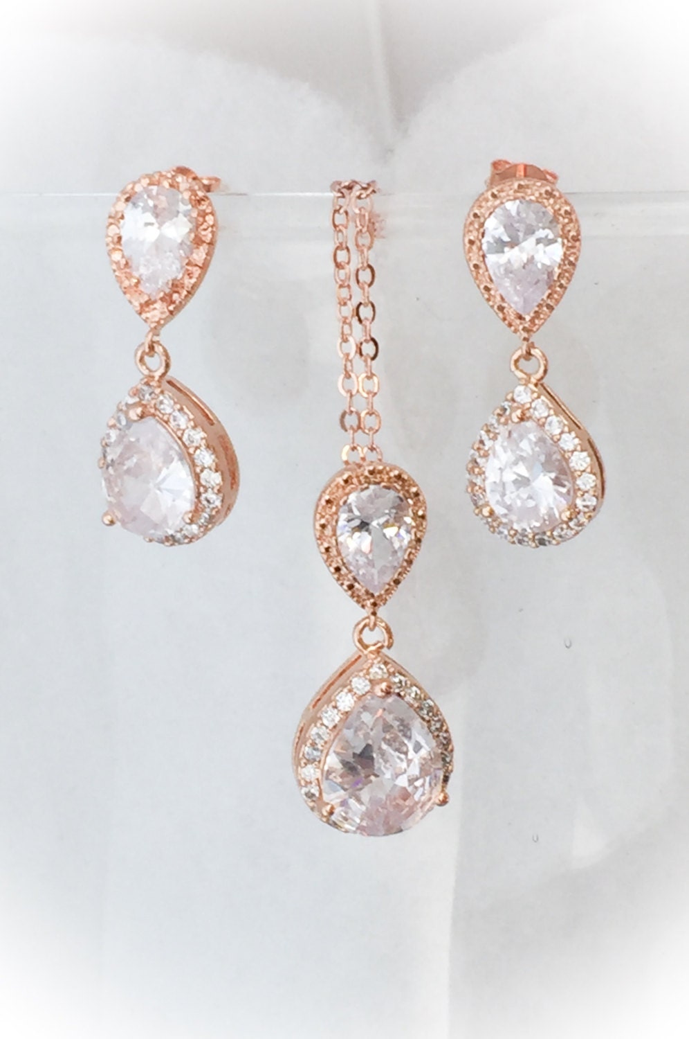 Rose gold, gold or silver bridal jewelry set- bridesmaids jewelry, wedding jewelry.  bridal necklace and earrings set