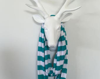 Infinity Scarf - Teal & White Stripe - Cotton Jersey Knit