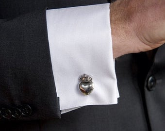 Heart and Crown Cufflinks - Anniversary Gift - Handmade - Gift Box Included