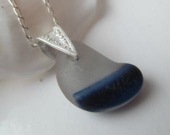 Blue End Of Day Sea Glass Sterling Silver Necklace