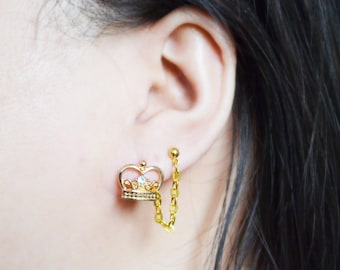 Gold Crown Double Pierce Cartilage Earrings (Pair)