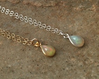 Tiny Opal Necklace in Sterling Silver or Gold Fill -Silver Gold Opal Necklace