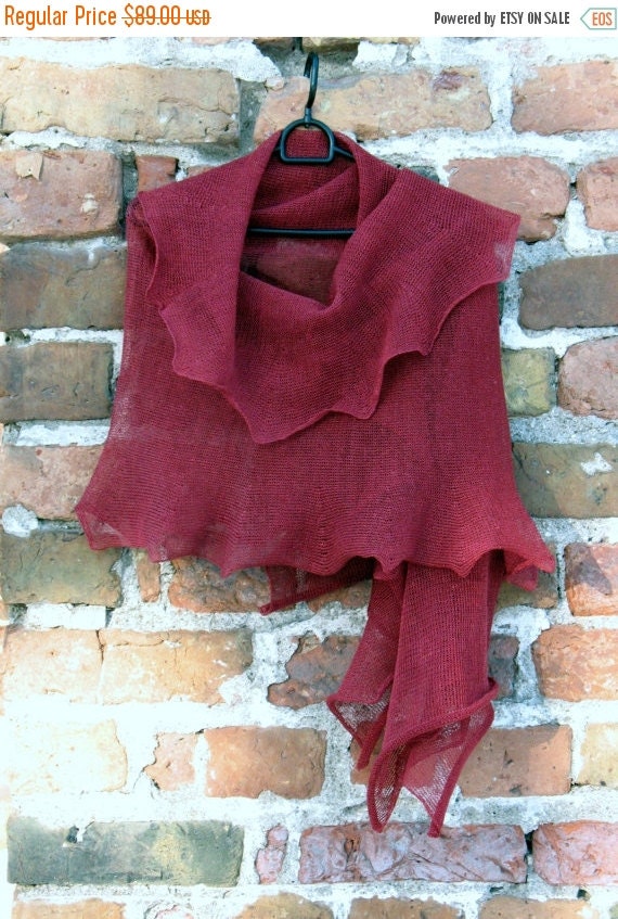 Burgundy Linen Scarf Shawl Wrap Stole claret by Initasworks