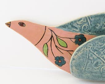 ceramic wall bird; ceramic bird; ceramic wall art; pottery bird