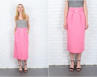 Vintage 80s Pink Retro skirt pleated High Waist Mid small S 9439