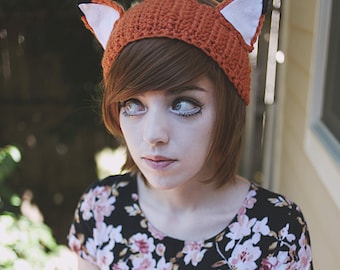 Kitsune - Handmade Crochet Fox Ears Headband Ear Warmer