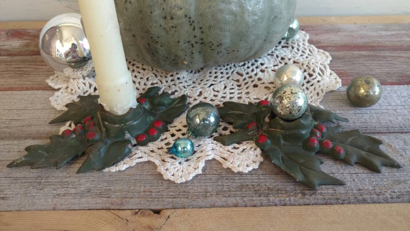 Victorian Christmas Candle Holders Vintage Holiday Wrought