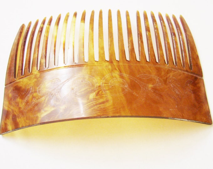 Large Antique Decorative Celluloid Faux Tortoiseshell Hair Comb / Vintage Hair Accessory