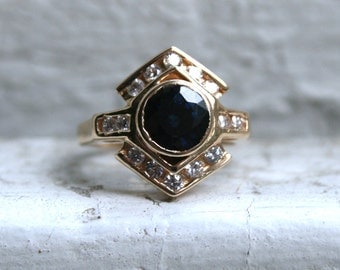 Lovely Vintage 14K Yellow Gold Diamond and Sapphire Engagement Ring - 1.67ct.