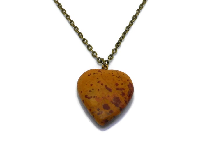 FREE SHIPPING Fancy Jasper heart necklace, handmade necklace, jasper heart pendant, antiqued bronze link chain