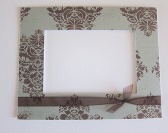 Blue Victorian Matte, Blue and Brown Decor, Brown Damask Matte, Matte for Frame, Damask Decor, 8x10 Damask Mattes, 5x7 Damask Matte