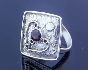 Garnet Ring Size 7.25 Sterling Silver 925 HandMade Jewelry
