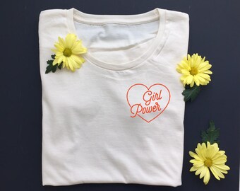 GIRL POWER - Women's Tee - Women's March - Equality - Feminist Shirt- Natural White - Organic T-Shirt - POCKET Tee Design - Girl Gang