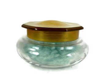 Etched Glass Powder Jar with Celluloid Lid Vintage