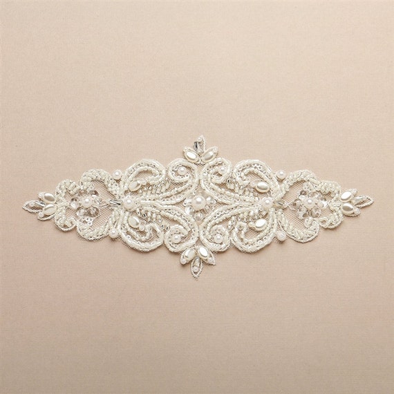 Wedding Applique Beaded Appliques Sash Motif Pearls and