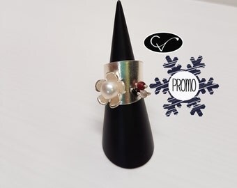 15% de rabais-Bague fleur rouge, noir et gris