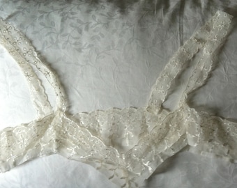 Sheer eyelet lace nightgown yoke, slip yoke, embroidered nylon? organdy, vintage 70s 80s salvage