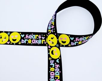 Printed Ribbon 7/8 Emoji Ribbon, Heart Breaker on Black Ribbon Grosgrain Ribbon, Glitter Ribbon Foiled Ribbon Jazzy Lu Ribbons, Supplies