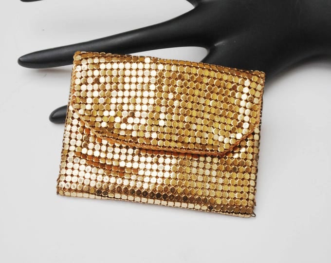 Gold Mesh Change Purse - small Gold metal clutch - Whiting and Davis Style - coin pouch