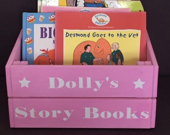 Personalised children's wooden books/toys storage box/crate