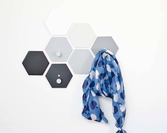 Entryway coat hooks - Bedroom wall hooks with Metal Pegs - Ombre Hexagon clothes hooks - Honeycomb set wall decor- Moving to New house gift