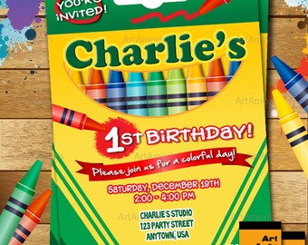 Crayon Birthday Invitation, Crayon Party Invitation, Crayola Crayon, Art Party Invitation R-146