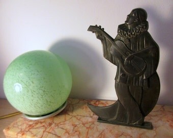 French Art Deco Harlequin Lamp - Pierrot Lamp - Table Lamp on Marble 1940 - Rare Design - Art Deco Table Lamp - Vintage Lamp-Great Condition