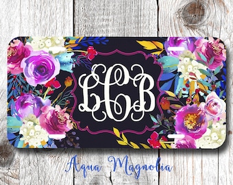 Watercolor Flower Bouquets - Personalized License Plate - Watercolor Floral Roses - Car Tag - Monogrammed License Plate Frame