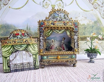Puppet theater for Dollhouse. Dolls house miniature toy theatre. Paper theater. Handcrafted miniature. For doll House. 1:12 Scale