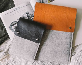 13 Inch MacBook Air Case, MacBook Air Sleeve, Italian vegetable-tanned leather, wool felt, black, brown, tan, "Courier"