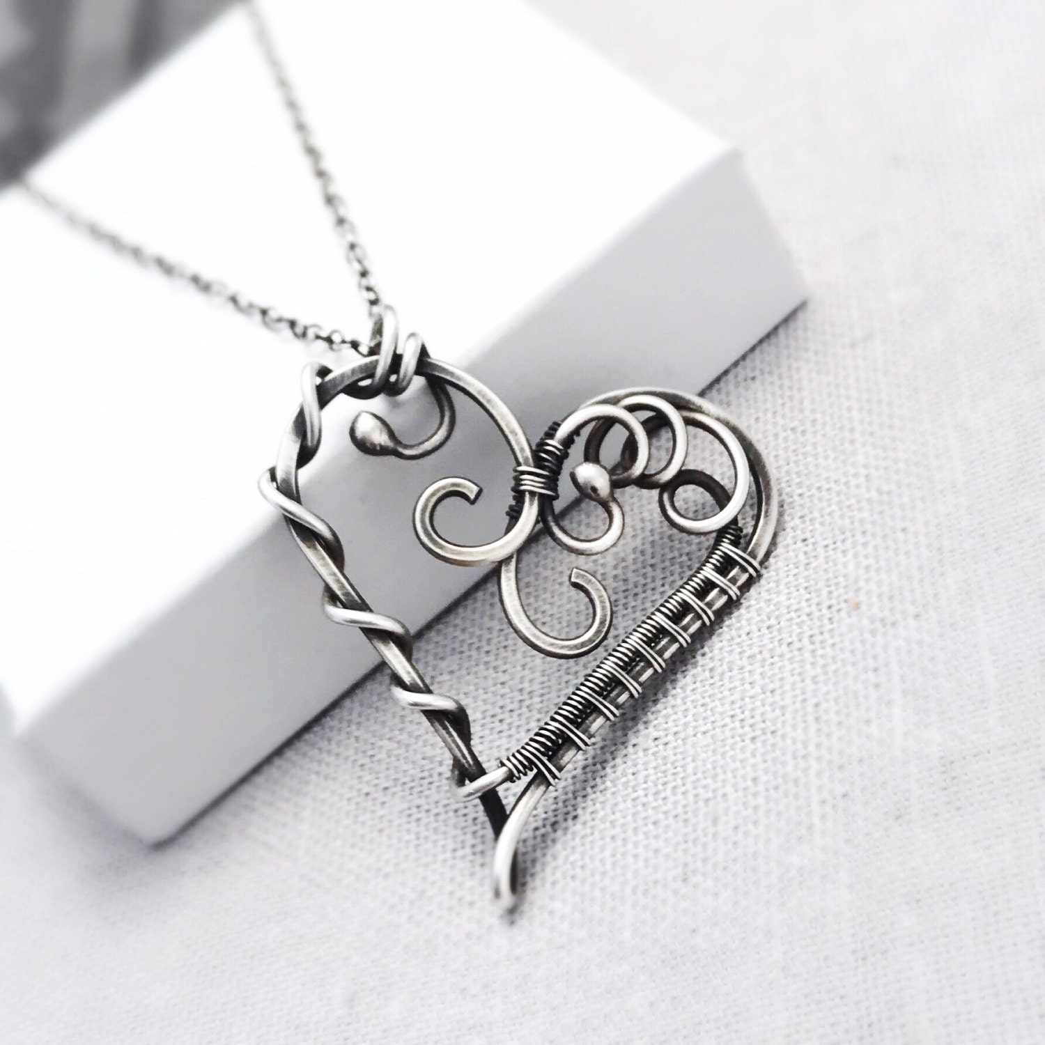 Sterling Silver Heart Necklace Antique Silver Artisan Heart