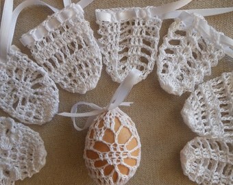 Crochet Easter Egg Cover, Set of 8 Hand Crocheted Easter Eggs Easter Decoration White