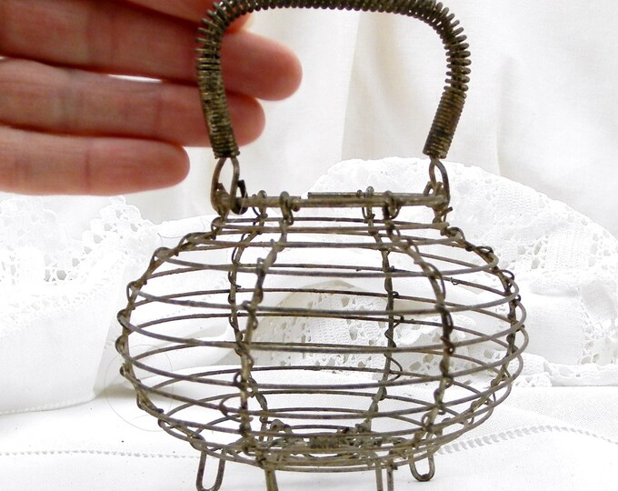 Vintage French Toy Wire Ware Egg Basket, Miniature Wire Salad Basket, French Country Décor, Retro, Vintage, Interior, Cottage, Collectible
